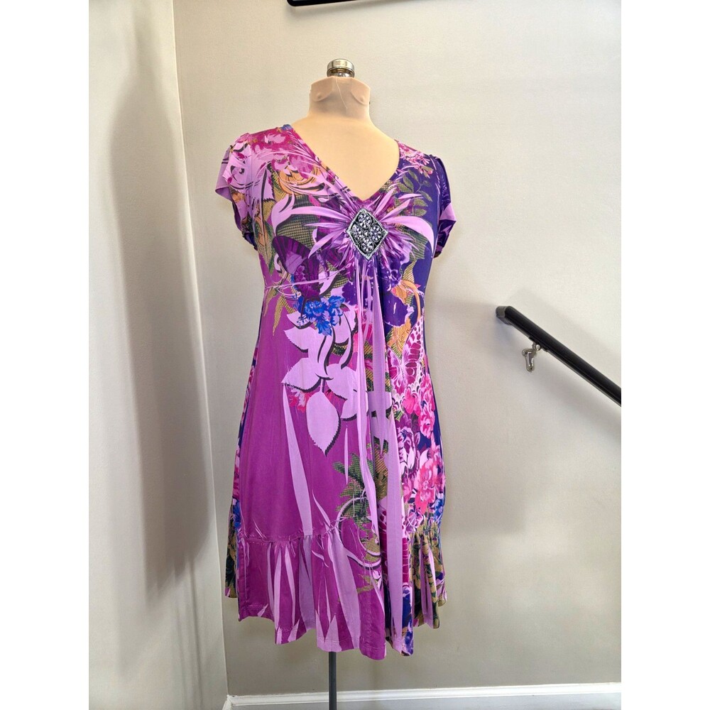 Vtg Y2k/2000s Apt. 9 Floral Empire Waist Babydoll Dress Fairy Buttefly McBling
